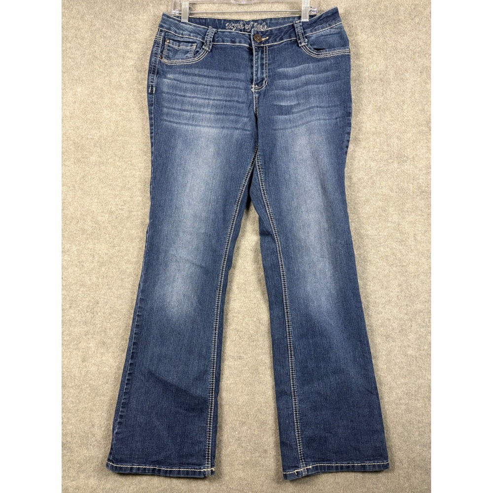 Myth of Jade Bootcut Jeans Contrast Stitch Embroidered Pockets 14 Blue Wash